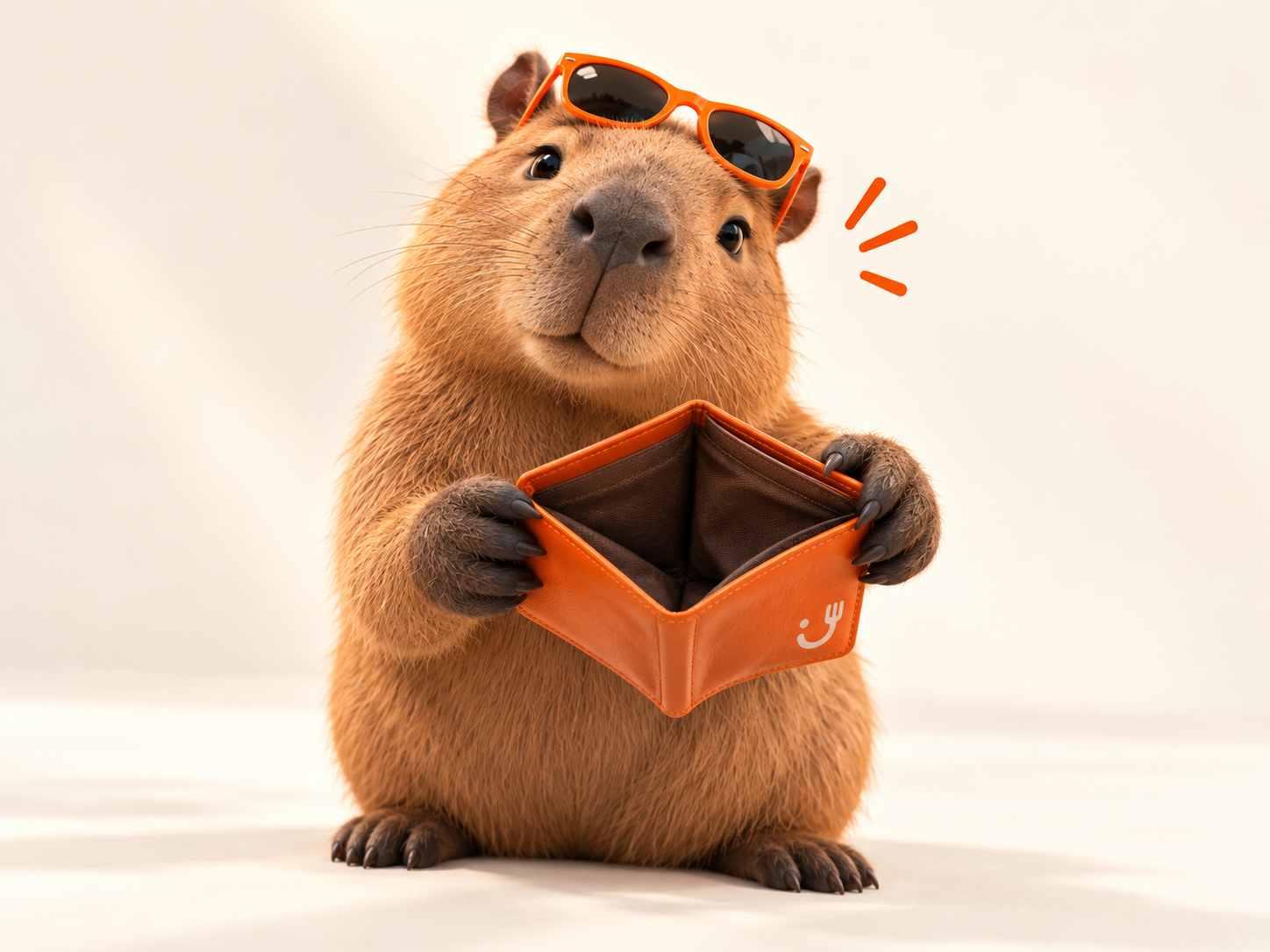 KAPPY capybara mascot holding an orange wallet